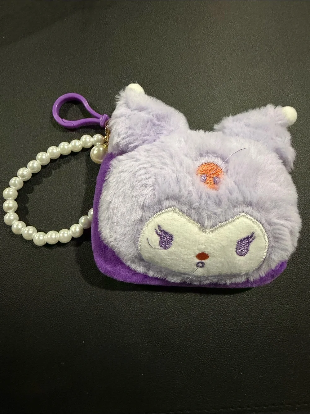 Sanrio Lavender Purple Plush Cat Coin Purse Keychain with Pearl Strap